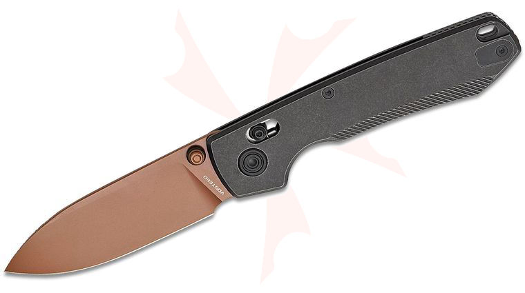 Vosteed Knives Raccoon TiSlim Crossbar Lock Folding Knife 3.18 inch 154CM Copper Dune Drop Point Blade, Milled Black Titanium Handles