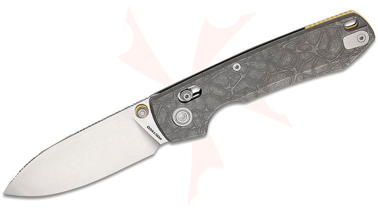 Vosteed Knives Raccoon TiSlim Crossbar Lock Folding Knife 3.18 inch S35VN Stonewashed Drop Point Blade, Milled Acid Wash Titanium Handles
