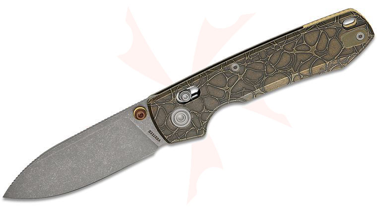 Vosteed Knives Raccoon TiSlim Crossbar Lock Folding Knife 3.18 inch S35VN Acid Stonewashed Drop Point Blade, Milled Acid Wash Copper Titanium Handles