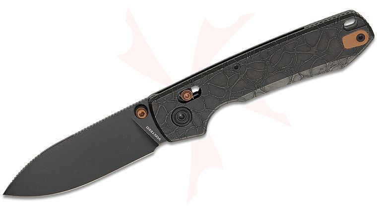 Vosteed Knives Raccoon TiSlim Crossbar Lock Folding Knife 3.18 inch S35VN Black Stonewashed Drop Point Blade, Milled Acid Wash Black Titanium Handles