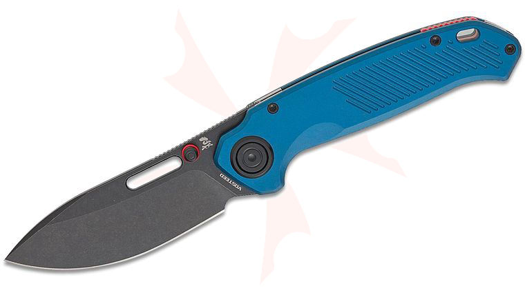 Vosteed Knives Kornel Kiss Zander Vanchor Lock Flipper Knife 3.40 inch S35VN Black Stonewashed Drop Point Blade, Steel Blue Aluminum Handles