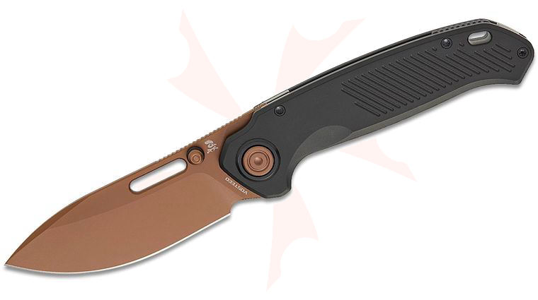 Vosteed Knives Kornel Kiss Zander Vanchor Lock Flipper Knife 3.40 inch S35VN Copper Dune Drop Point Blade, Black Aluminum Handles