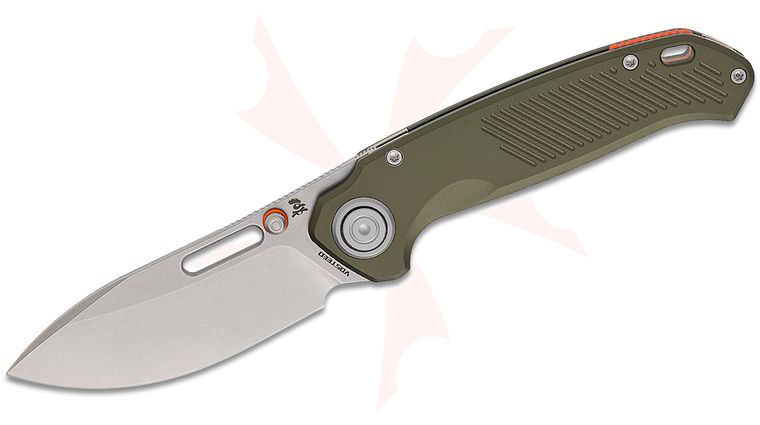 Vosteed Knives Kornel Kiss Zander Vanchor Lock Flipper Knife 3.40 inch S35VN Stonewashed Drop Point Blade, Olive Green Aluminum Handles