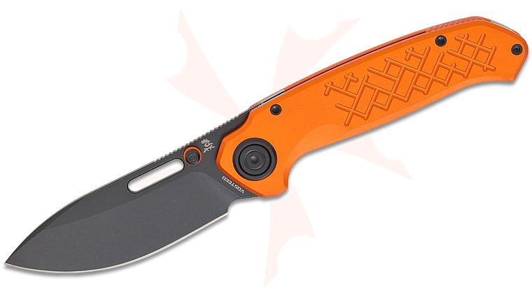 Vosteed Knives Kornel Kiss Zander Vanchor Lock Flipper Knife 3.40 inch S35VN Black Stonewashed Drop Point Blade, Orange Aluminum Handles