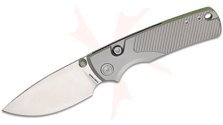 Vosteed Knives Yue Porcupine TiSlim Top Liner Lock Folding Knife 3.04 inch 154CM Satin Drop Point Blade, Gray Machined Titanium Handles