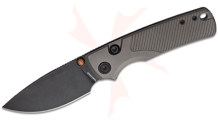 Vosteed Knives Yue Porcupine TiSlim Top Liner Lock Folding Knife 3.04 inch 154CM Black Stonewashed Drop Point Blade, Dim Gray Machined Titanium Handles