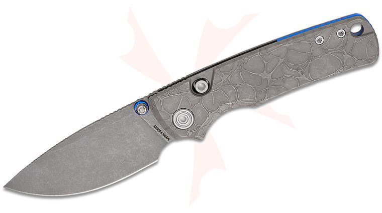 Vosteed Knives Yue Porcupine TiSlim Top Liner Lock Folding Knife 3.04 inch S90V Acid Washed Drop Point Blade, Acid Wash Gray Machined Titanium Handles