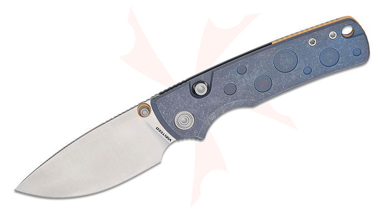 Vosteed Knives Yue Porcupine TiSlim Top Liner Lock Folding Knife 3.04 inch S90V Satin Drop Point Blade, Blue Machined Titanium Handles