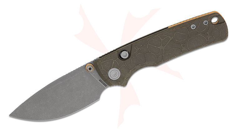 Vosteed Knives Yue Porcupine TiSlim Top Liner Lock Folding Knife 3.04 inch S90V Acid Washed Drop Point Blade, Acid Wash Copper Machined Titanium Handles