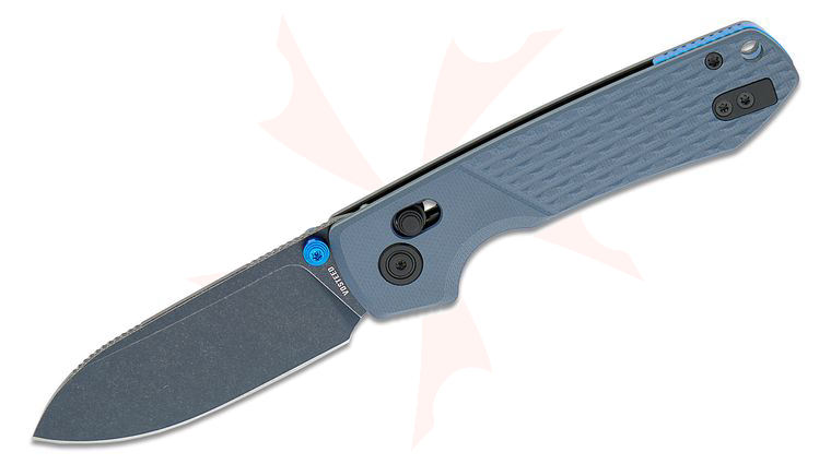 Vosteed Knives Raccoon Modswap Crossbar Lock Folding Knife 3.18 inch Nitro-V Blue Cerakote and Stonewashed Drop Point Blade, Blue G10 Handles