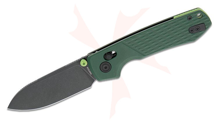 Vosteed Knives Raccoon Modswap Crossbar Lock Folding Knife 3.18 inch Nitro-V Black Stonewashed Drop Point Blade, Green G10 Handles