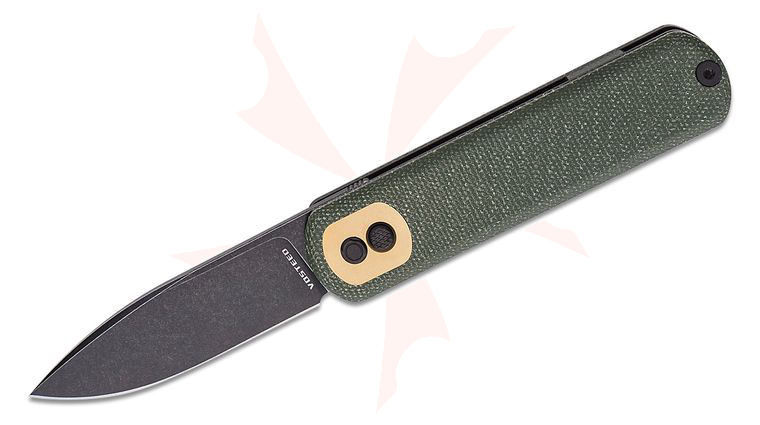 Vosteed Knives Corgi Trek Lock Flipper Knife 2.99 inch Sandvik 14C28N Black Stonewashed Drop Point Blade, Green Micarta Handles