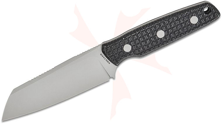 Vosteed Knives Yue Mink XL Fixed Blade Knife 3.99 inch Nitro-V Stonewashed Sheepsfoot Blade, Frag Milled Black Micarta Handles, Kydex Sheath