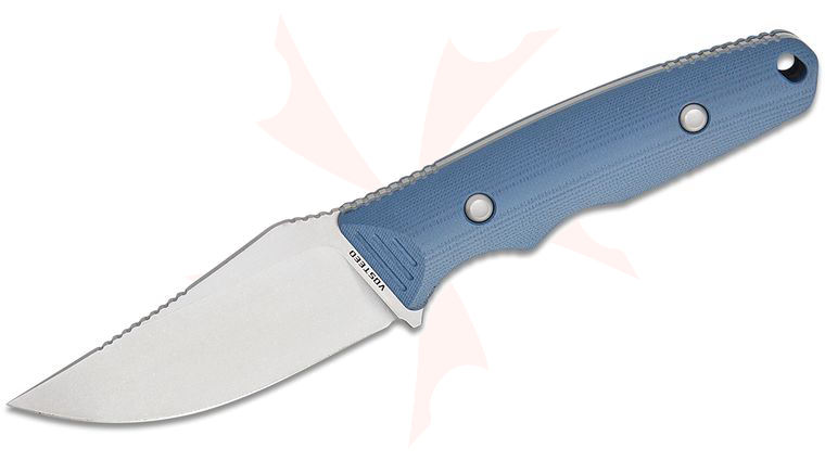 Vosteed Knives H-Back Fixed Blade Knife 2.92 inch 14C28N Stonewashed Clip Point Blade, Blue G10 Handles, Kydex Sheath with S.O.A.R. Clip