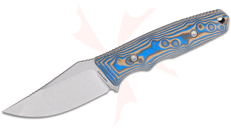 Vosteed Knives H-Back Fixed Blade Knife 2.92 inch Nitro-V Stonewashed Clip Point Blade, Blue Ocean Micarta Handles, Kydex Sheath with S.O.A.R. Clip