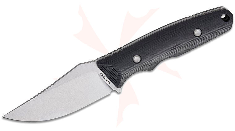 Vosteed Knives H-Back Fixed Blade Knife 2.92 inch Nitro-V Stonewashed Clip Point Blade, Black G10 Handles, Kydex Sheath with S.O.A.R. Clip