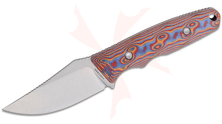 Vosteed Knives H-Back Fixed Blade Knife 2.92 inch Nitro-V Stonewashed Clip Point Blade, Copper Raindrop Micarta Handles, Kydex Sheath with S.O.A.R. Clip