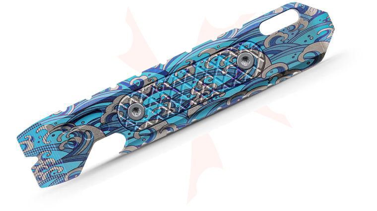 Vosteed Knives ReyLight Shark Bomb Pry Bar 2.0 - Sea Waves Titanium Mini Multi-Tool with Pocket Clip