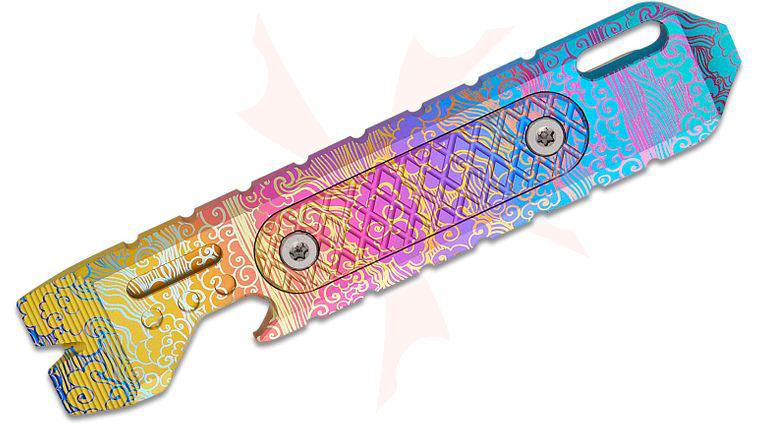Vosteed Knives ReyLight Shark Bomb Pry Bar 2.0 - Clouds Titanium Mini Multi-Tool with Pocket Clip