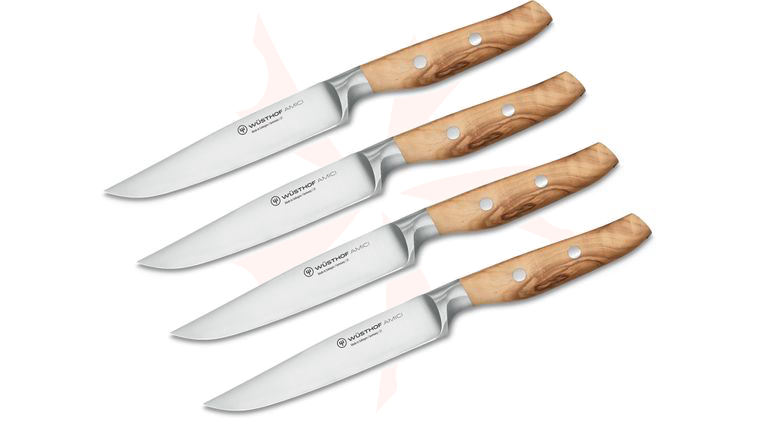 Wusthof Amici 4 Piece Steak Knife Set, Olive Wood Handles