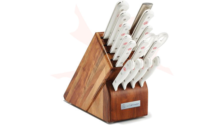 Wusthof Gourmet White 16 Piece Block Set, Acacia Wood Block