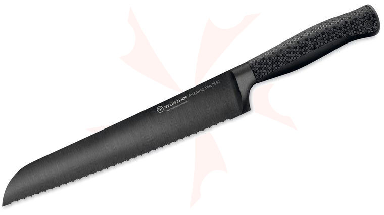 Wusthof Performer 9 inch Double Serrated Bread Knife Black DLC Blade, Black Honeycomb Synthetic Handle