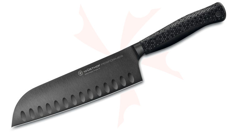 Wusthof Performer 7 inch Santoku Knife Black DLC Blade, Black Honeycomb Synthetic Handle