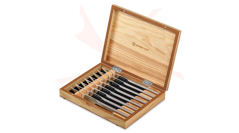 Wusthof 8-Piece Stainless Mignon Steak Knife Set in Olivewood Gift Box