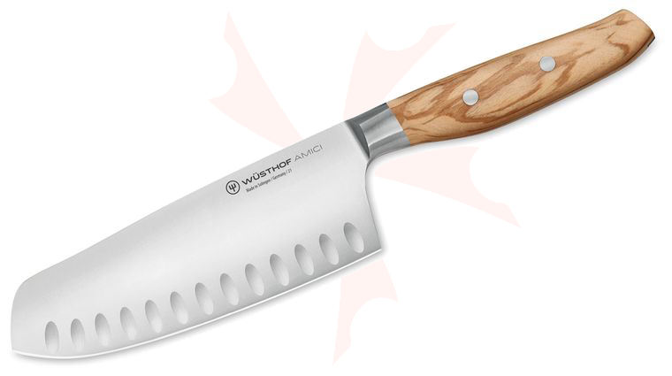 Wusthof Amici 7 inch Hollow Edge Santoku Knife, Olive Wood Handles