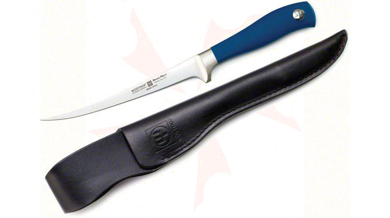 Wusthof Grand Prix II 7 inch Fillet Knife, Blue Hande, Leather Sheath