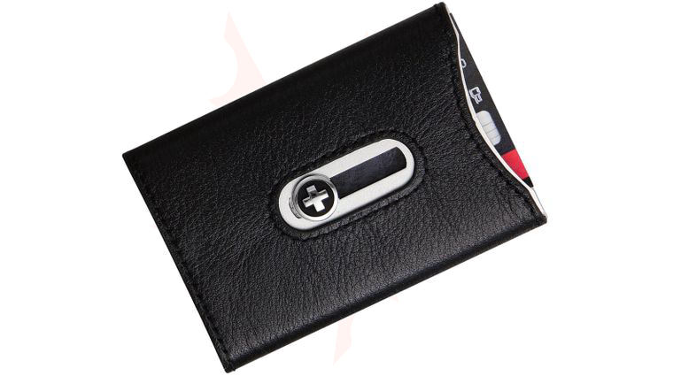 Wagner Super Slim Swiss Wallet with Money Clip, Black Leather with Silver Trim