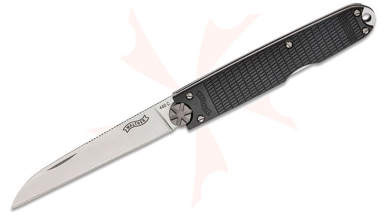 Walther MPK Gentleman's Modern Prestige Folding Knife 3.11 inch Satin Wharncliffe Blade, Textured Black Polymer Handles, Nylon Pouch