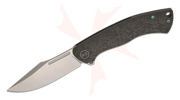 We Knife Company Jason Knight Essential Knight Frame Lock Flipper Knife 3.6 inch M390 Satin Harpoon Clip Point Blade, Etched Black Titanium Handles