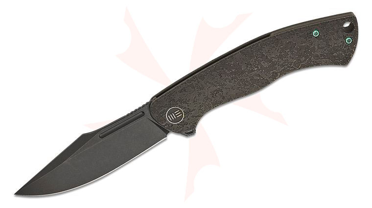 We Knife Company Jason Knight Essential Knight Frame Lock Flipper Knife 3.6 inch M390 Black Stonewashed Harpoon Clip Point Blade, Etched Black Titanium Handles