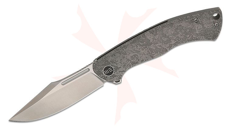 We Knife Company Jason Knight Essential Knight Frame Lock Flipper Knife 3.6 inch M390 Satin Harpoon Clip Point Blade, Etched Gray Titanium Handles