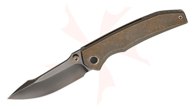 We Knife Company Sam Tran Ryson Frame Lock Folding Knife 3.33 inch M390 Polished Gray Harpoon Blade, Bronze Titanium Handles