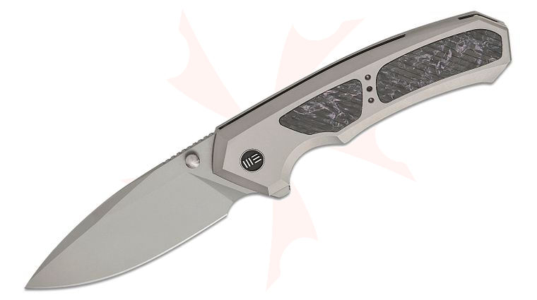 We Knife Company Corwyn Frame Lock Flipper Knife 3.7 inch M390 Stonewashed Drop Point Blade, Gray Titanium Handles with Black & Pink Carbon Fiber Inlays