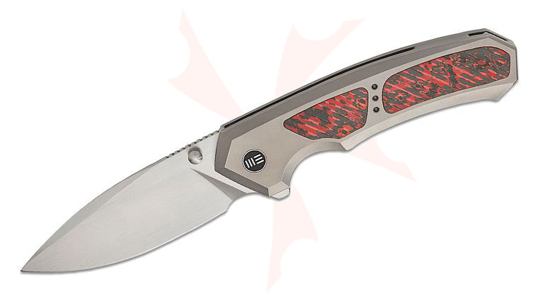 We Knife Company Corwyn Frame Lock Flipper Knife 3.7 inch M390 Hand Rubbed Satin Drop Point Blade, Polished Bead Blasted Titanium Handles with Lava Flow FatCarbon Inlays