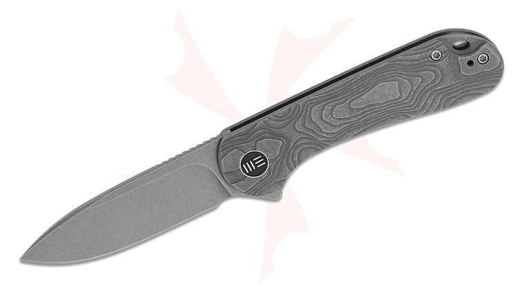 We Knife Company Elementum Frame Lock Flipper Knife 2.96 inch MagnaCut Gray Stonewashed Drop Point Blade, Gray Topographic Machined Titanium Handles, Reversible Clip
