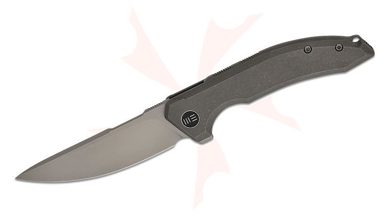 We Knife Company Quixotic Flipper Knife 3.45 inch CPM-20CV Bead Blasted Drop Point Blade, Gray Milled Titanium Handles