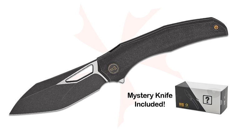 We Knife Company Toni Tietzel Ignio Mystery Box Frame Lock Flipper Knife 3.3 inch CPM-20CV Two-Tone Wharnto Wharncliffe/Tanto Blade, Black Contoured Titanium Handles with One Free Mystery WE Or CIVIVI Model