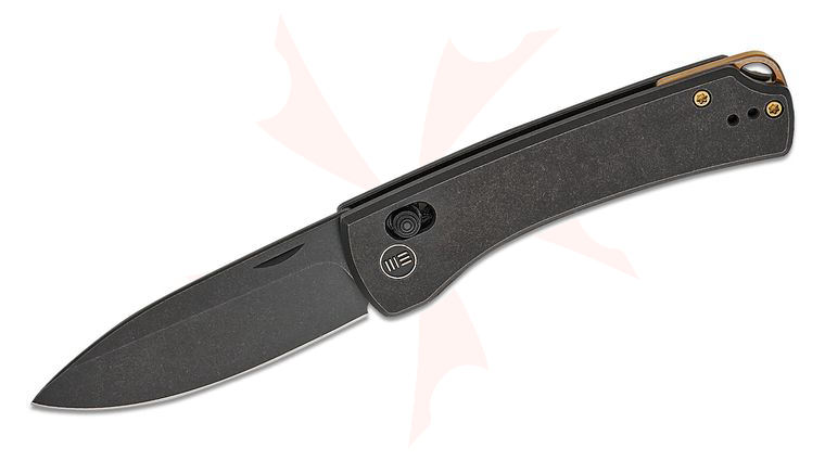 We Knife Company DBK Dutch Bushcraft Knives NightBlade Crossbar Lock Folding Knife 2.98 inch CPM-20CV Black Stonewashed Drop Point Blade, Black Titanium Handles, Reversible Clip