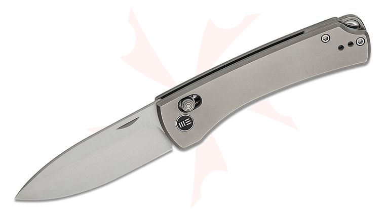 We Knife Company DBK Dutch Bushcraft Knives NightBlade Crossbar Lock Folding Knife 2.98 inch CPM-20CV Hand Rubbed Satin Drop Point Blade, Polished Bead Blasted Titanium Handles, Reversible Clip