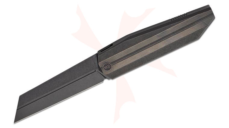 We Knife Company Collinear Frame Lock Flipper Knife 3.67 inch M390 Black Stonewashed Reverse Tanto Blade, Black Titanium Handles