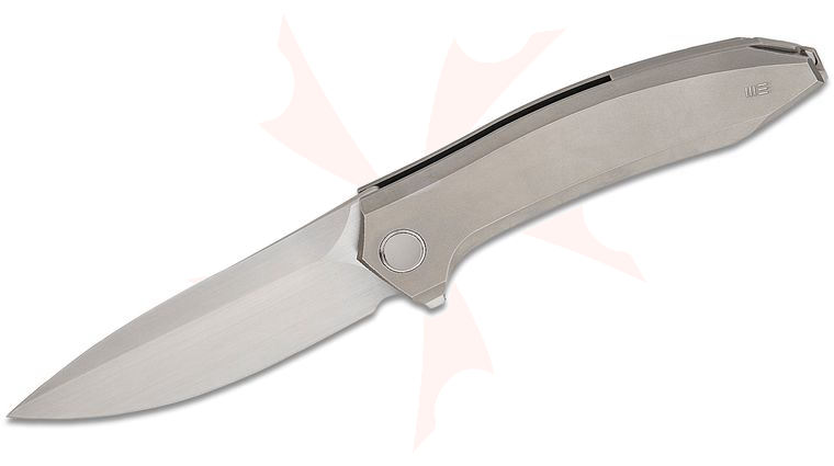 We Knife Company Acuminal Frame Lock Flipper Knife 3.98 inch Vanax Hand Rubbed Satin Drop Point Blade, Polished Bead Blasted Titanium Handles