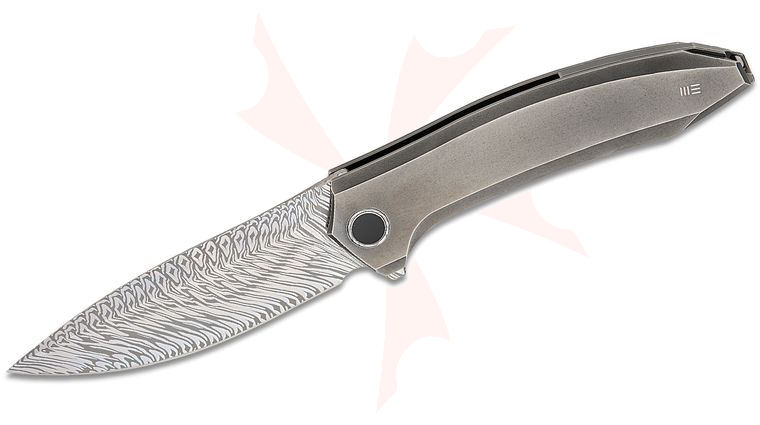 We Knife Company Acuminal Frame Lock Flipper Knife 3.98 inch Fafnir Damasteel Drop Point Blade, Polished Gray Titanium Handles