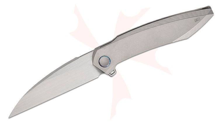 We Knife Company Fluxor Nested Liner Lock Flipper Knife 3.98 inch M390 Hand Rubbed Satin Wharncliffe Blade, Gray Machined Titanium Handles