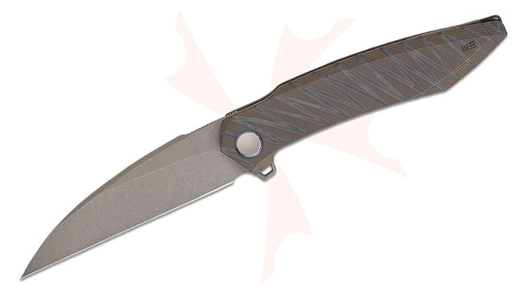 We Knife Company Fluxor Nested Liner Lock Flipper Knife 3.98 inch M390 Gray Stonewashed Wharncliffe Blade, Tiger Stripe Flamed Machined Titanium Handles