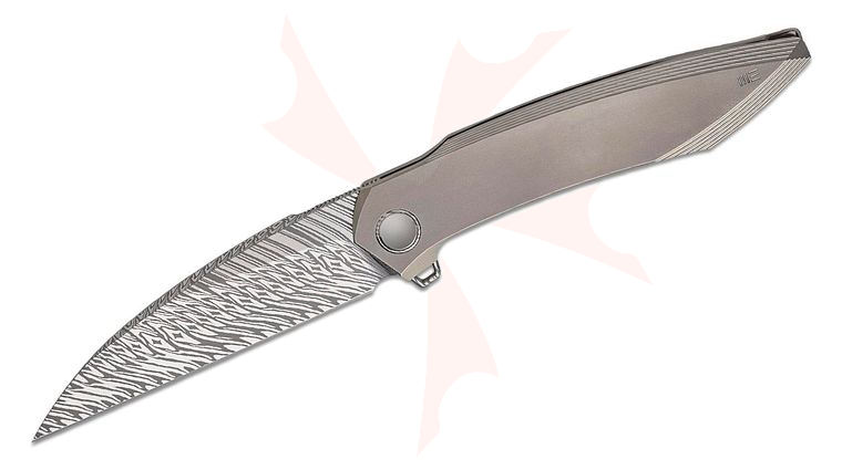 We Knife Company Fluxor Nested Liner Lock Flipper Knife 3.98 inch Fafnir Damasteel Wharncliffe Blade, Polished Bead Blasted Machined Titanium Handles