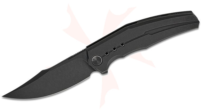 We Knife Company Kyklos Frame Lock Flipper Knife 3.79 inch M390 Black Stonewashed Harpoon Drop Point Blade, Black Milled Titanium Handles